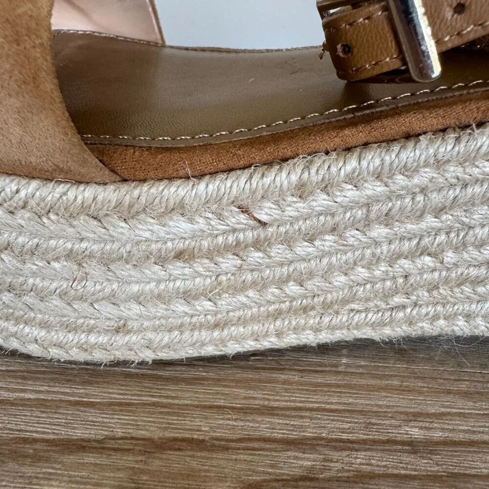 MARC FISHER Jazlyn Silver Studded Ankle Strap Espadrille Wedge Sandals Size 7.5